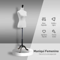 HOMCOM Maniquí Mujer Ajustable a 130-168 cm con Trípode de Madera 50 Alfileres de Colores para Fotografía de Moda Blanco(m-4)