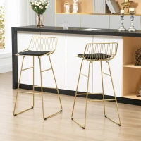 HOMCOM Conjunto de Bancos Altos de Cozinha com Encosto Almofada e Estrutura de Aço Carga 120 kg  44,5x48x94,6 cm  Dourado(m-7)