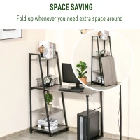 HOMCOM Birou Pliabil cu Bibliotecă pe 4 Niveluri, Birou Economizor de Spațiu din Metal și Lemn, 106x48x128 cm, Gri(m-4)