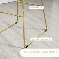 HOMCOM Conjunto de Bancos Altos de Cozinha com Encosto Almofada e Estrutura de Aço Carga 120 kg  44,5x48x94,6 cm  Dourado(m-6)