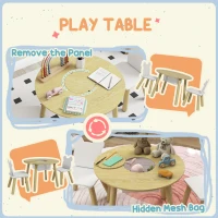 AIYAPLAY 3 Pieces Kids Activity Table Set with Centre Mesh Bag, Bear Shaped Backrest, for Arts, Reading, Dining(m-5)