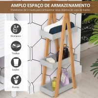 kleankin Estante de Bambú para Casa de Banho com 3 Prateleiras de Armazenamento Móvel Organizador 30x18x81 cm Madeira e Cinza(m-5)