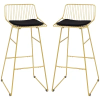 HOMCOM Conjunto de Bancos Altos de Cozinha com Encosto Almofada e Estrutura de Aço Carga 120 kg  44,5x48x94,6 cm  Dourado(m-11)