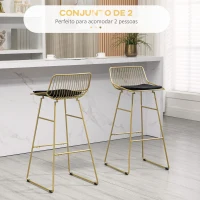 HOMCOM Conjunto de Bancos Altos de Cozinha com Encosto Almofada e Estrutura de Aço Carga 120 kg  44,5x48x94,6 cm  Dourado(m-4)