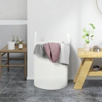 HOMCOM Coș pentru Rufe de 36L, Portabil și Pliabil cu Mânere, Coș de Rufe din Bumbac Natural, Ø38x45 cm, Alb Crem(m-2)