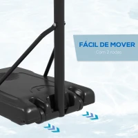 SPORTNOW Tabela de Basquetebol de Exterior com Altura Ajustável 235-264 cm Suporte para Bola Rodas e Base Recarregável Preto(m-4)