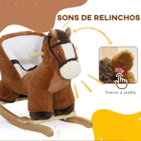 AIYAPLAY Cavalo Baloiço para Crianças de 18-36 Meses com Sons Cinto de Segurança e Base de Madeira Carga 25 kg 68x33x45 cm Marrom(m-4)
