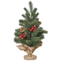 HOMCOM kerstboom 50 cm kerstboom met 4 rode bessen en 4 dennenappels kunstspar 55 takken Ø28 x 50 cm(m-13)