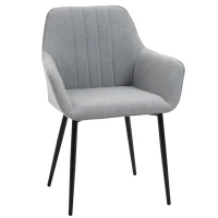 HOMCOM 2-delige eetkamerstoelen stoelen voor eetkamer met ademende linnen hoes ergonomische keukenstoel met rugleuning, armleuningen en metalen poten, linnen lichtblauw 59,5 x 56,5 x 81 cm(m-15)