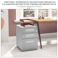 Vinsetto Comodă de Birou cu 3 Sertare cu Încuietoare și Rotile pentru Documente, 39x48x59 cm, Gri Deschis(m-4)