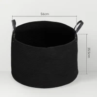 HOMCOM Coș pentru Rufe de 88L, Portabil și Pliabil cu Mânere, Coș de Rufe din Bumbac Natural, Ø56x35,5 cm, Negru(m-3)