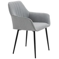 HOMCOM 2-delige eetkamerstoelen stoelen voor eetkamer met ademende linnen hoes ergonomische keukenstoel met rugleuning, armleuningen en metalen poten, linnen lichtblauw 59,5 x 56,5 x 81 cm(m-13)