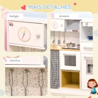 HOMCOM Cozinha Infantil de Madeira Cozinha para Crianças acima de 3 Anos com Luz Sons Máquina de Café Frigorífico Lavatório Branca(m-6)