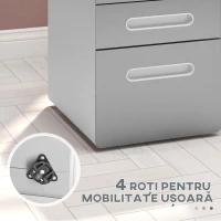 Vinsetto Comodă de Birou cu 3 Sertare cu Încuietoare și Rotile pentru Documente, 39x48x59 cm, Gri Deschis(m-5)