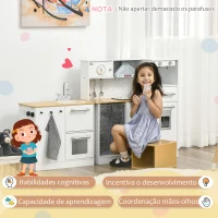 HOMCOM Cozinha Infantil de Madeira Cozinha para Crianças acima de 3 Anos com Luz Sons Máquina de Café Frigorífico Lavatório Branca(m-5)