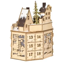 HOMCOM kerst adventskalender met 24 lades kerstkalender met LED verlichting adventskalender box MDF plaat naturel hout 25 x 20 x 29 cm(m-12)