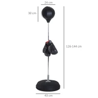 HOMCOM Box-Set mit Punchingball, höhenverstellbar, inkl. Boxhandschuhe, 126-144cm, Schwarz(m-3)