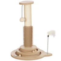 PawHut 49cm 5 in 1 Cat Scratching Post with Sisal Post, Track Ball, Self Grooming Brush, Hanging Toy Ball, Feather, Oak Tone(m-11)