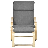 HOMCOM Sessel mit Fußhocker, Sessel-Set, bis 120 kg, Leinenoptik, Massivholz, Grau + Natur, 66,5 x 80 x 99 cm(m-14)