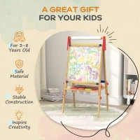 AIYAPLAY 3 in 1 Wooden Kids Easel with Paper Roll, Whiteboard & Chalkboard, Painting Accessories(m-7)