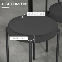 HOMCOM Set 4 Scaune Joase și Rotunde cu Suprafață de Șezut Suprapozabilă din Metal și Țesătură, 41,5x41,5x46 cm, Negru(m-5)