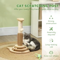 PawHut 49cm 5 in 1 Cat Scratching Post with Sisal Post, Track Ball, Self Grooming Brush, Hanging Toy Ball, Feather, Oak Tone(m-5)