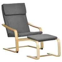 HOMCOM Sessel mit Fußhocker, Sessel-Set, bis 120 kg, Leinenoptik, Massivholz, Grau + Natur, 66,5 x 80 x 99 cm(m-15)