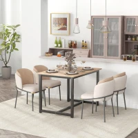 HOMCOM Masă Extensibilă pentru 4-6 Persoane Multifuncțională din Lemn și Oțel, 120-160x80x75,5 cm, Lemn Natural(m-6)