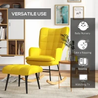 HOMCOM Fotel bujany Z podnóżkiem Wychylenia w przód i w tył o 15 stopni Salon Sypialnia Beżowy(m-6)