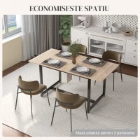 HOMCOM Masă Extensibilă pentru 4-6 Persoane Multifuncțională din Lemn și Oțel, 120-160x80x75,5 cm, Lemn Natural(m-4)