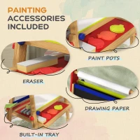 AIYAPLAY 3 in 1 Wooden Kids Easel with Paper Roll, Whiteboard & Chalkboard, Painting Accessories(m-6)