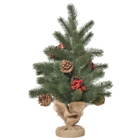 HOMCOM kerstboom 50 cm kerstboom met 4 rode bessen en 4 dennenappels kunstspar 55 takken Ø28 x 50 cm(m-12)