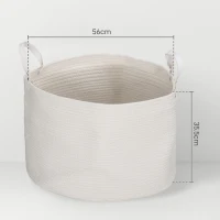 HOMCOM Coș pentru Rufe de 88L, Portabil și Pliabil cu Mânere, Coș de Rufe din Bumbac Natural, Ø56x35,5 cm, Alb Crem(m-3)