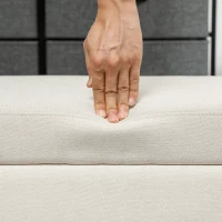 HOMCOM Ławka z Przestrzenią do Przechowywania, Tacką, Ramą z Drewna Eukaliptusowego, do 120 kg, 107 x 50 x 44 cm, Kremowy/Czarny(m-9)