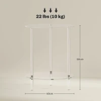 HOMCOM Măsuță Joasă Rotundă cu 2 Niveluri pentru Interior, Măsuță de Cafea din Acrilic, Ø40x50 cm, Transparentă(m-3)