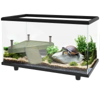 PawHut 28L Glass Turtle Tank Aquarium with Basking Platform, Easy Drainage, Strip Patch Thermometer(m-1)