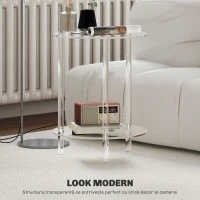 HOMCOM Măsuță Joasă Rotundă cu 2 Niveluri pentru Interior, Măsuță de Cafea din Acrilic, Ø40x50 cm, Transparentă(m-4)