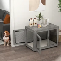 PawHut Gaiola para Cães de Madeira Mesa de Centro l com 2 Portas com Fechadura Almofada de Tecido Oxford 94x60x71,5 cm Cinza(m-9)