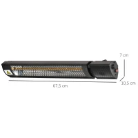 Outsunny Calefactor Exterior de Pared 1000/2000W Calefactor Eléctrico de Baño por Infrarrojo con Mando a Distancia 2 Niveles de Calor Ángulo Ajustable Protección IP55 Aluminio 67,5x10,5x7 cm Negro(m-3)
