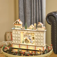 HOMCOM Calendar de Advent din Lemn 24 de Sertare Satul de Craciun si Lumini(m-9)