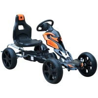 HOMCOM Go Kart Racing Deportivo Coche de Pedales para Niños +5 Años con Asiento Ajustable Embrague y Freno Ruedas de Goma 122x60x70cm Negro y Naranja(m-1)