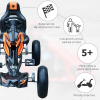 HOMCOM Go Kart Racing Deportivo Coche de Pedales para Niños +5 Años con Asiento Ajustable Embrague y Freno Ruedas de Goma 122x60x70cm Negro y Naranja(m-6)