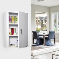 Kleankin Dulap pentru medicamente din otel cu 3 niveluri cu 2 chei si suport de perete, 40x18x60 cm, alb(m-11)