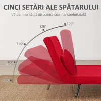 HOMCOM Canapea Pat de 2 Locuri cu Spătar Reglabil pe 5 Nivele, Canapea Pat Pliabilă Matrimonială, 102x73x81 cm, Roșu(m-5)