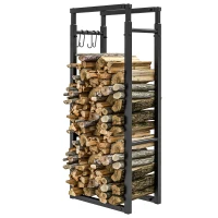 Outsunny Suport pentru Lemne din Metal, Suport Reglabil cu Cârlige în Formă de S, 40-65x25x100-150 cm, Negru(m-10)