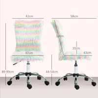 HOMCOM Fluffy Desk Chair, Armless Students Chair, Makeup Vanity Chair with Adjustable Height, Rolling Wheels for Home Study Bedroom, Unicorn Tone(m-3)