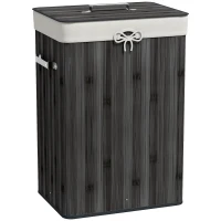 HOMCOM Cesto de Roupa de Bambu Dobrável Cesto para Roupa Suja com Tampa e Bolsa Amovível 40x30x60 cm Cinza Escuro(m-10)