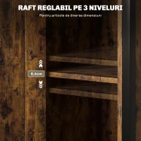 HOMCOM Noptieră în Stil Industrial cu 2 Rafturi Deschise și Raft Interior Reglabil pe 3 Nivele, 34x30x80 cm, Maro Rustic(m-5)