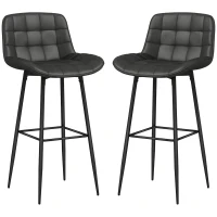 HOMCOM Zestaw 2 Hokerów Barowych, Eleganckie Pikowanie, Pokrycie z Ekoskóry, 98 cm, do 120 kg, Antracytowy(m-1)