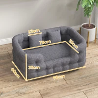 PawHut Cama para Cães Médios Cama para Animais de Estimação com 2 Almofadas Cama para Cães com Base Antiderrapante 90x60x35 cm Cinza(m-3)